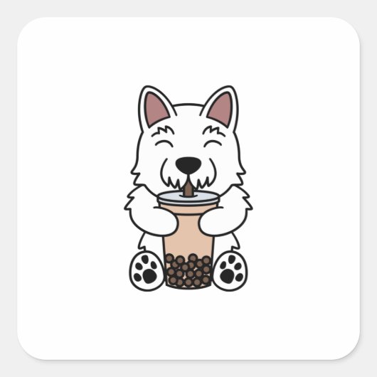 Westie Boba Bubble Tea Quadratischer Aufkleber (Vorderseite)
