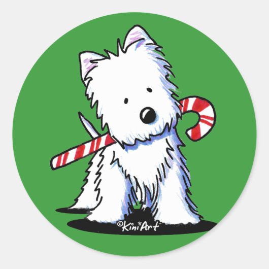 Westie Candy Cane Süsse Stickers (Vorderseite)