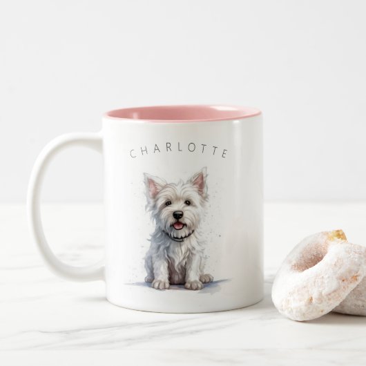 Westie Cheeky Niedliche Personalisierte Geschenkid Zweifarbige Tasse (Mit Donut)