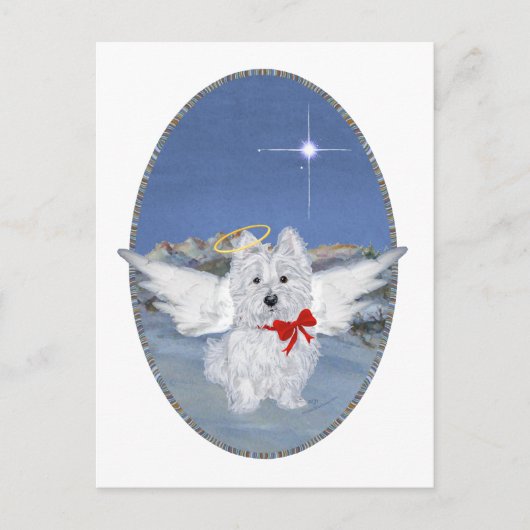 Westie Christmas Angel Feiertagspostkarte (Vorderseite)