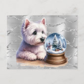 Westie Christmas Globe on Silver Feiertagspostkarte (Vorderseite)
