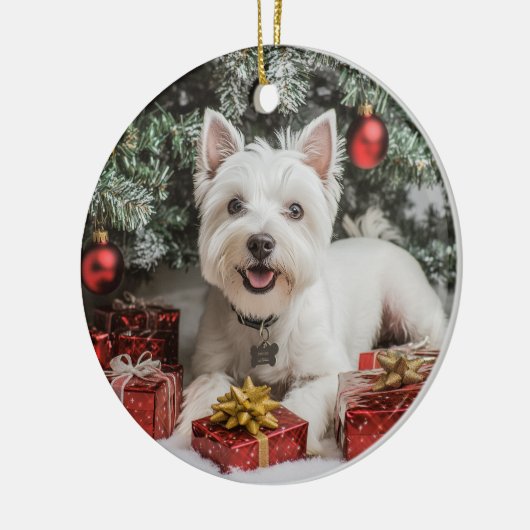 Westie Christmas Keramik Ornament (Links)