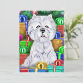 Westie Christmas Open Geschenke Einladung (Stehend Vorderseite)