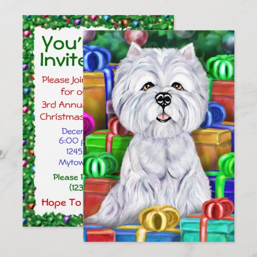 Westie Christmas Open Geschenke Einladung (Vorne/Hinten)
