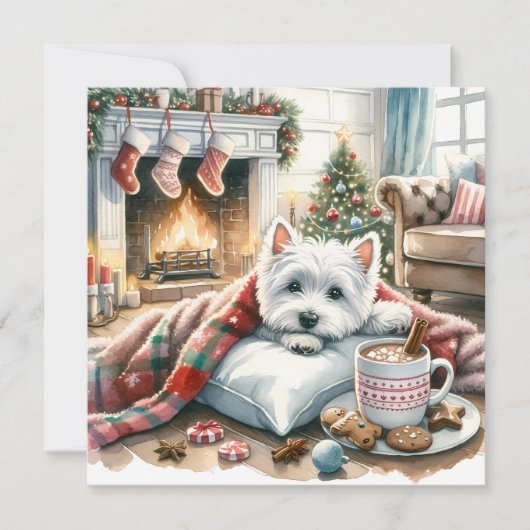 Westie Christmas Scene Feiertagskarte (Vorderseite)