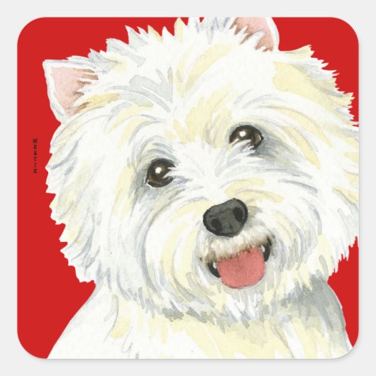 Westie Color Block Quadratischer Aufkleber (Vorderseite)