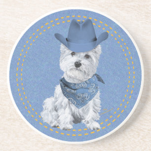 Westie Cowboy auf Jeansstoff Getränkeuntersetzer