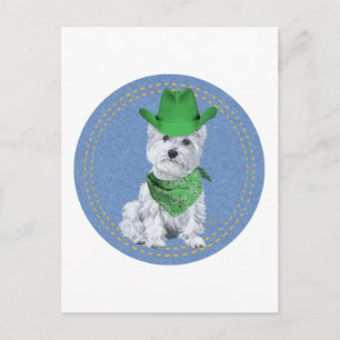 Westie Cowboy auf Jeansstoff Postkarte