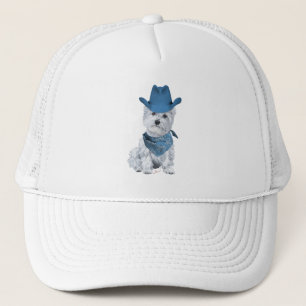 Westie Cowboy in Blau Truckerkappe