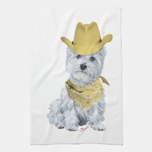 Westie Cowboy in Gelb Handtuch (Vertikal)