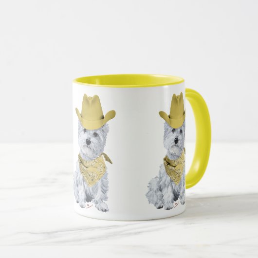 Westie Cowboy in Gelb Tasse (VorderseiteRechts)