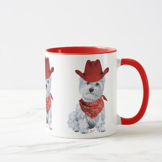 Westie Cowboy in Red Tasse (Rechts)