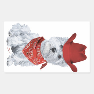 Westie Cowboy in Rot Rechteckiger Aufkleber