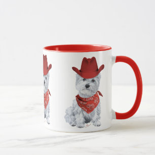 Westie Cowboy in Rot Tasse
