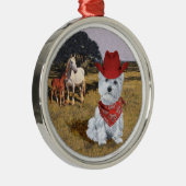 Westie Cowboy mit Pferden Silbernes Ornament (Rechts)