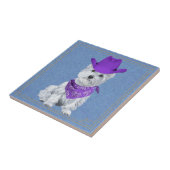 Westie Cowboy on Denim Fliese (Seite)