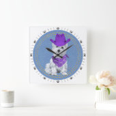 Westie Cowboy on Denim Quadratische Wanduhr (Zuhause)