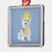 Westie Cowboy on Denim Silbernes Ornament (Links)