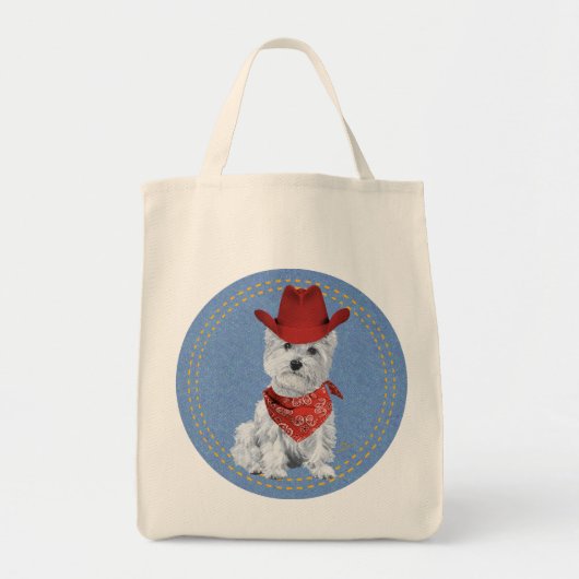 Westie Cowboy on Denim Tragetasche (Vorne)