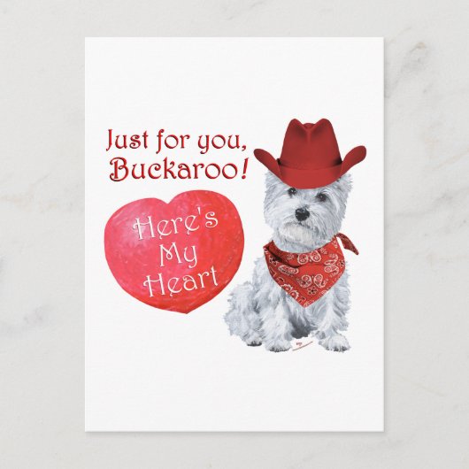 Westie Cowboy Valentine Feiertagspostkarte (Vorderseite)