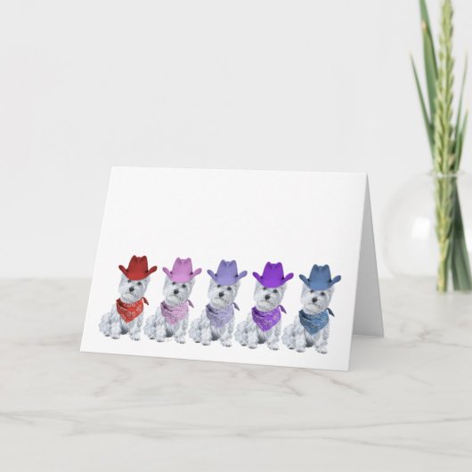Westie Cowboys alle in einer Reihe Karte (Vorderseite)