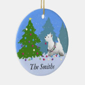 Westie Dekorieren eines Weihnachtsbaumes im Wald Keramikornament (Rechts)