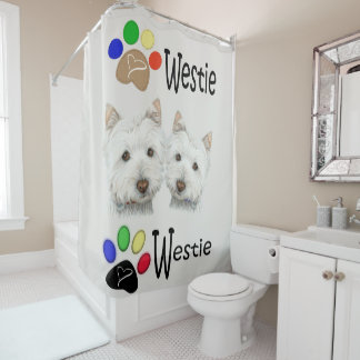 Westie Dog Art and Paws Duschvorhang