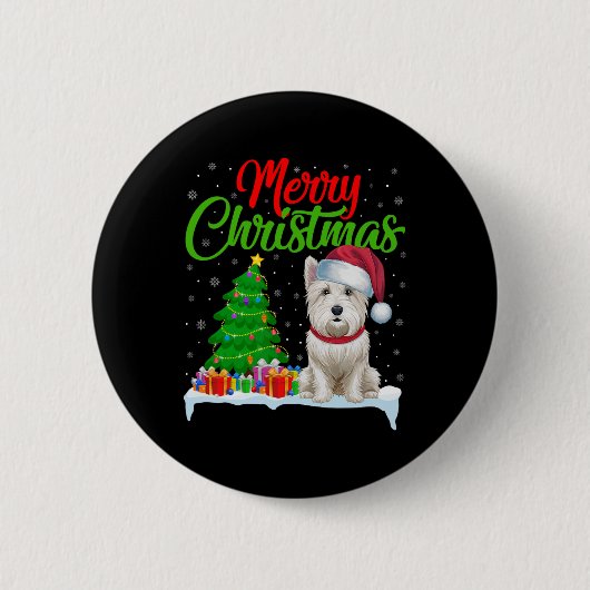 Westie Dog Christmas Tree Lights Funny Xmas Westie Button (Vorderseite)