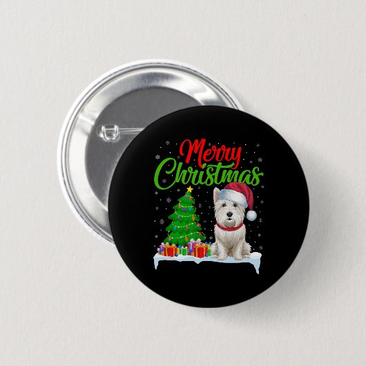 Westie Dog Christmas Tree Lights Funny Xmas Westie Button (Vorne & Hinten)