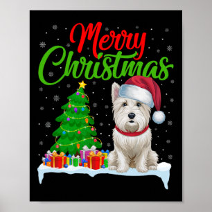 Westie Dog Christmas Tree Lights Funny Xmas Westie Poster