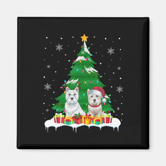 Westie Dog Christmas Tree Lights Santa Reindeer Xm Magnet (Vorne)