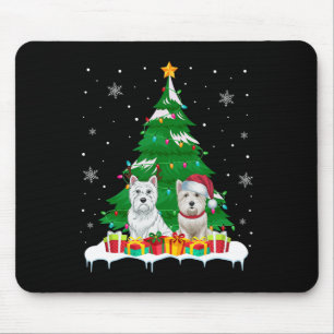 Westie Dog Christmas Tree Lights Santa Reindeer Xm Mousepad