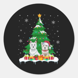 Westie Dog Christmas Tree Lights Santa Reindeer Xm Runder Aufkleber