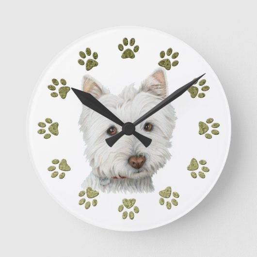 Westie Dog Clock Runde Wanduhr (Vorderseite)