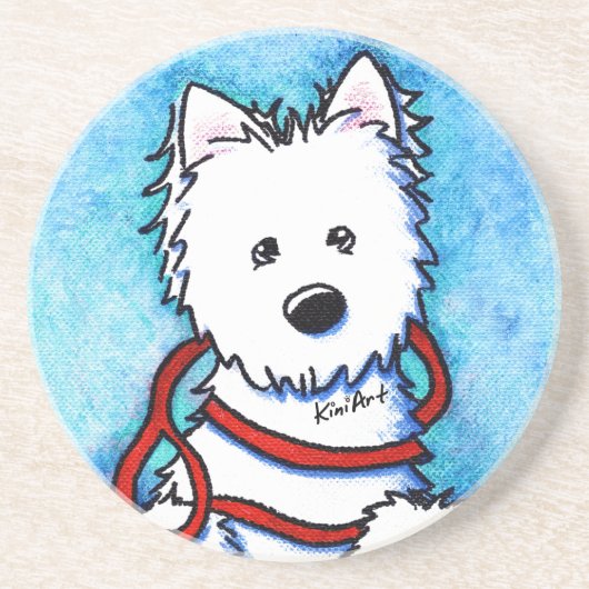 Westie Dog & Leash Untersetzer (Vorne)