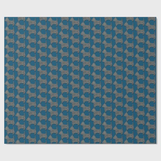Westie Dog Niedlich Pet Silhouette Y&B Grid Blue Geschenkpapier (Flach)