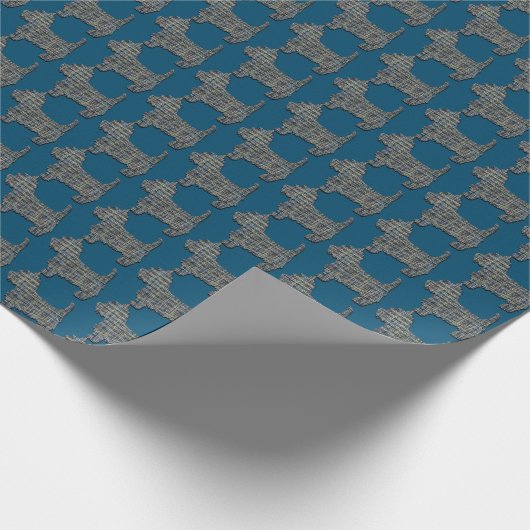 Westie Dog Niedlich Pet Silhouette Y&B Grid Blue Geschenkpapier (Ecke)