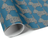 Westie Dog Niedlich Pet Silhouette Y&B Grid Blue Geschenkpapier (Rolleneckpunkt)