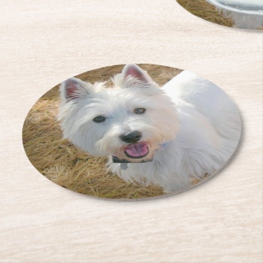 Westie Dog Party Fotovorlage Runder Pappuntersetzer (Angewinkelt)