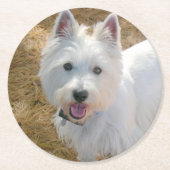 Westie Dog Party Fotovorlage Runder Pappuntersetzer (Vorderseite)