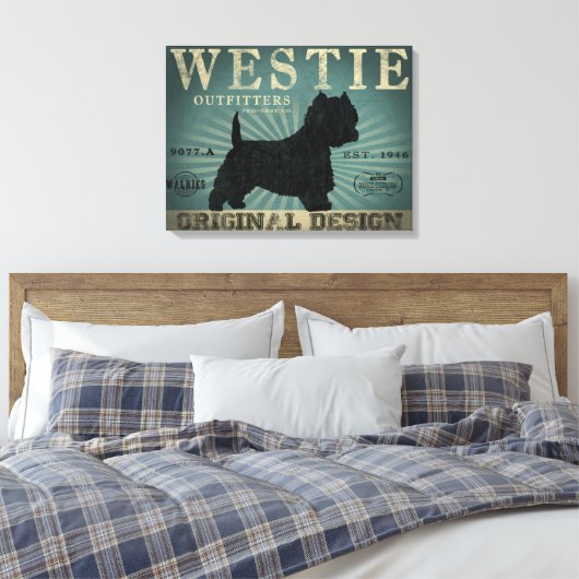 Westie Dog Rustic Art Leinwand (Insitu (Schlafzimmer))