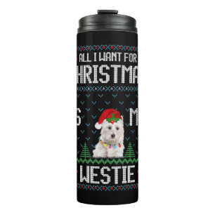 Westie Dog Ugly Christmas Sweater Thermosbecher