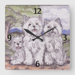 Westie Dog West Highland White Terrier Vintag Quadratische Wanduhr