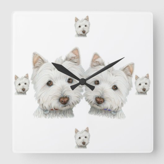 Westie Dogs Galore! Wall Clock Quadratische Wanduhr (Vorderseite)