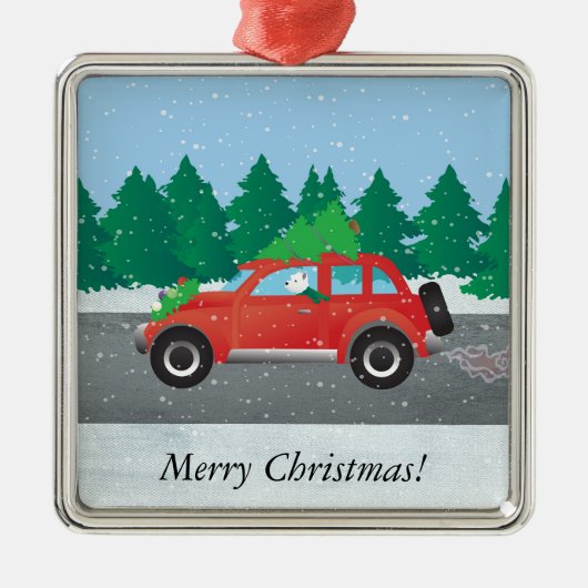 Westie Driving Christmas Car mit Baum oben Ornament Aus Metall (Vorne)