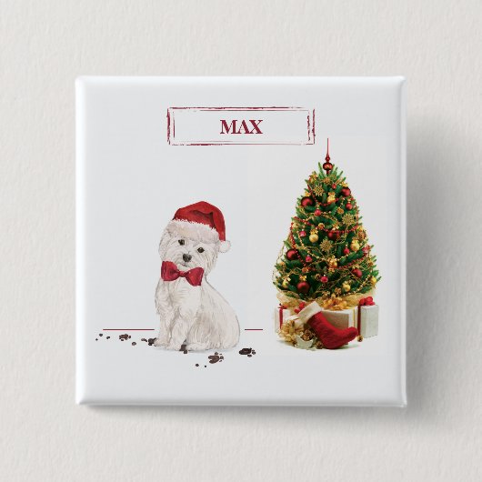 Westie Funny Christmas Dog mit Baum Button (Vorderseite)