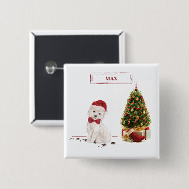 Westie Funny Christmas Dog mit Baum Button