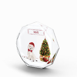 Westie Funny Christmas Dog mit Baum Fotoblock