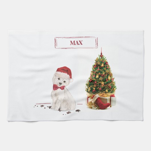 Westie Funny Christmas Dog mit Baum Geschirrtuch (Horizontal)
