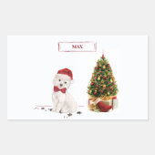 Westie Funny Christmas Dog mit Baum Rechteckiger Aufkleber (Vorderseite)